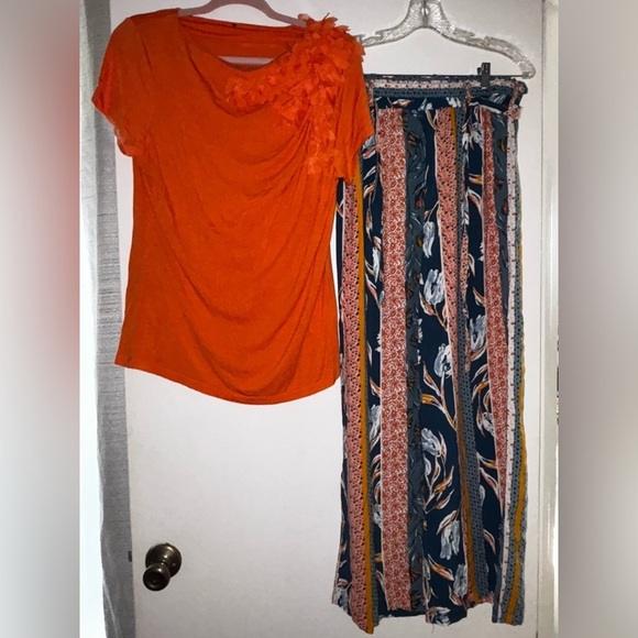 Other - Orange Top and Patterned pant straight cut